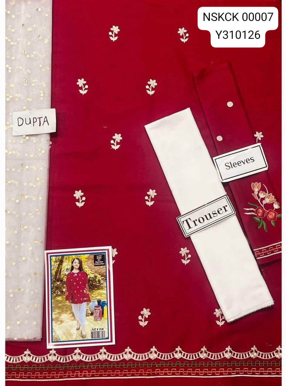 KIDS -Red Lawn  Embroided Suit Unstitched 3 piece