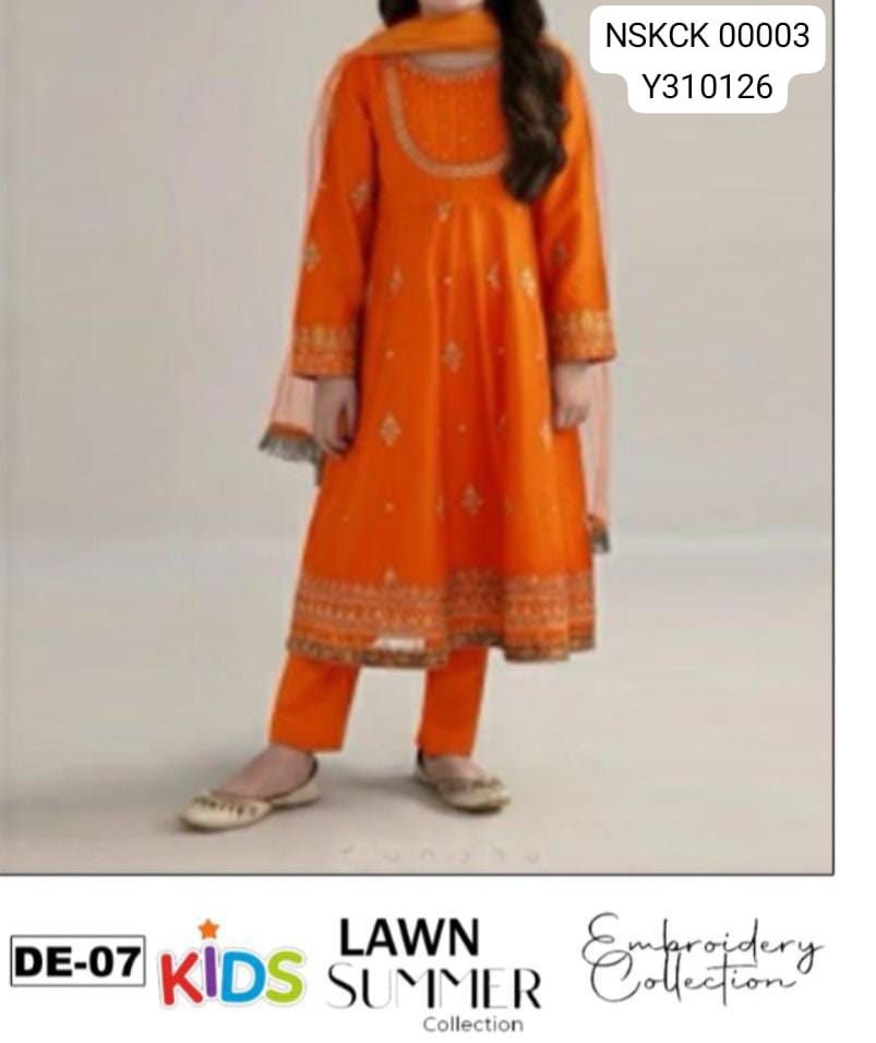 KIDS -Orange Lawn Embroided Suit Unstitched 3 piece