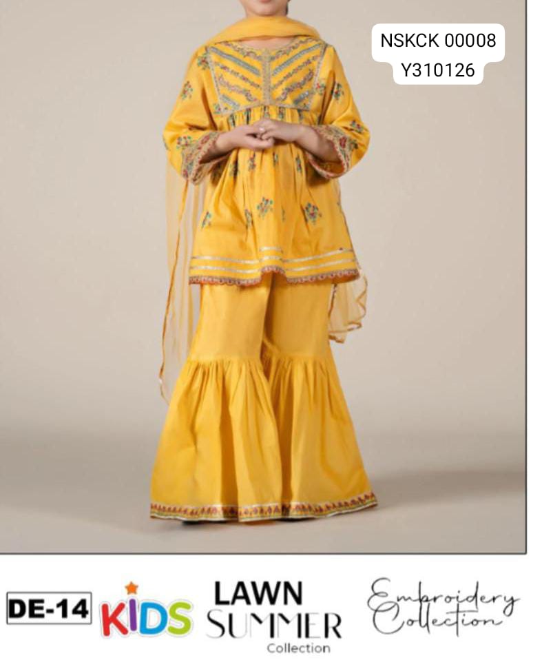 KIDS -Yellow Lawn Embroided Suit Unstitched 3 piece