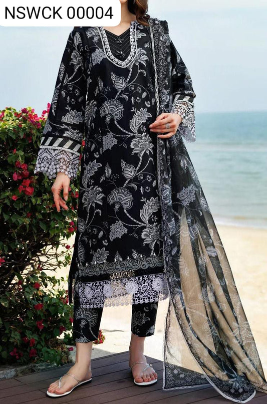 Black Lawn Printed & Embroided Suit Unstitched 3 piece