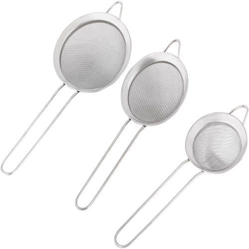Fine Mesh Tea Strainers Set 3 pieces , Premium Stainless Steel Colanders and Sifters, with Reinforced Frame Sturdy Handle, Perfect for Sift, Strain and Drain Tea, Cofffee, Green Tea, Fresh Milk, Semolina Flour, Poppy Seeds etc - 3 Sizes