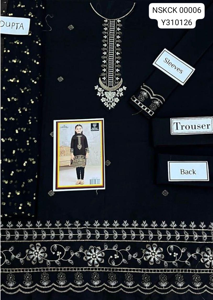 KIDS -Black Lawn  Embroided Suit Unstitched 3 piece