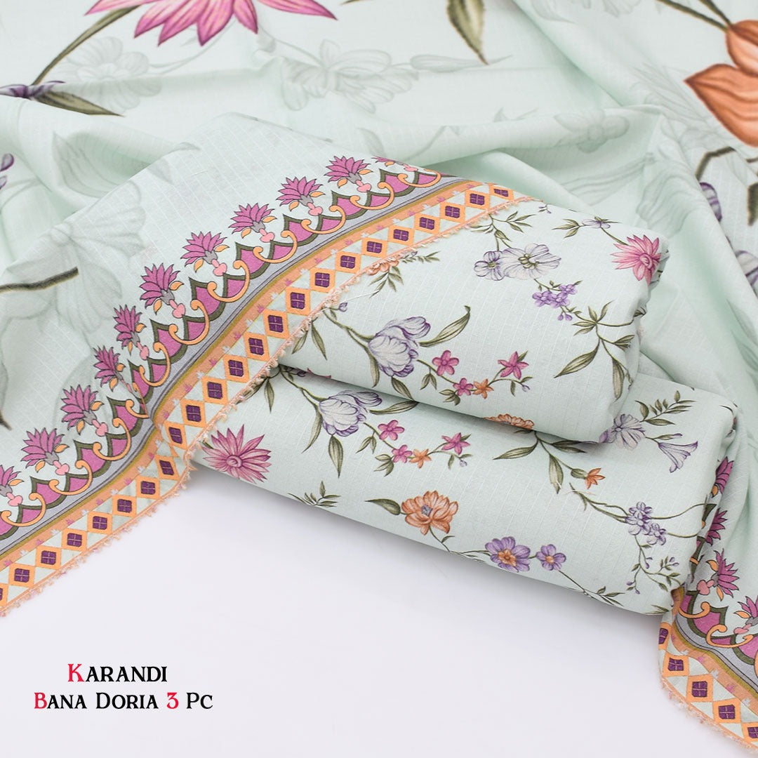Multicolor Karandi Printed Unstitched 3 PC