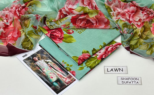 Sky Blue Printed Lawn Unstitched 3 Piece