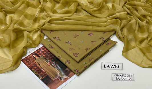 Beige Printed Lawn Unstitched 3 piece