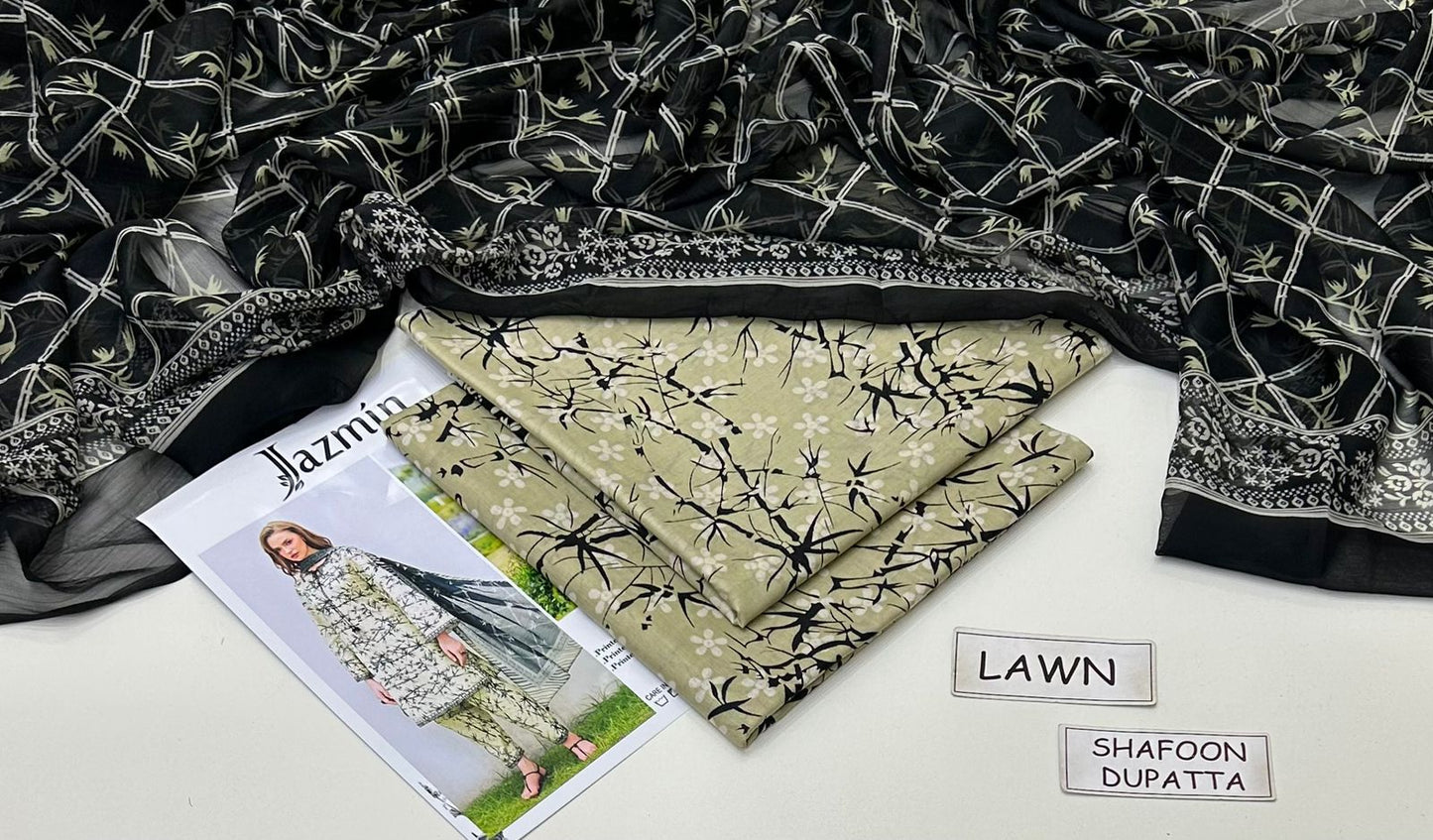 White Printed Lawn Unstitched 3 PC