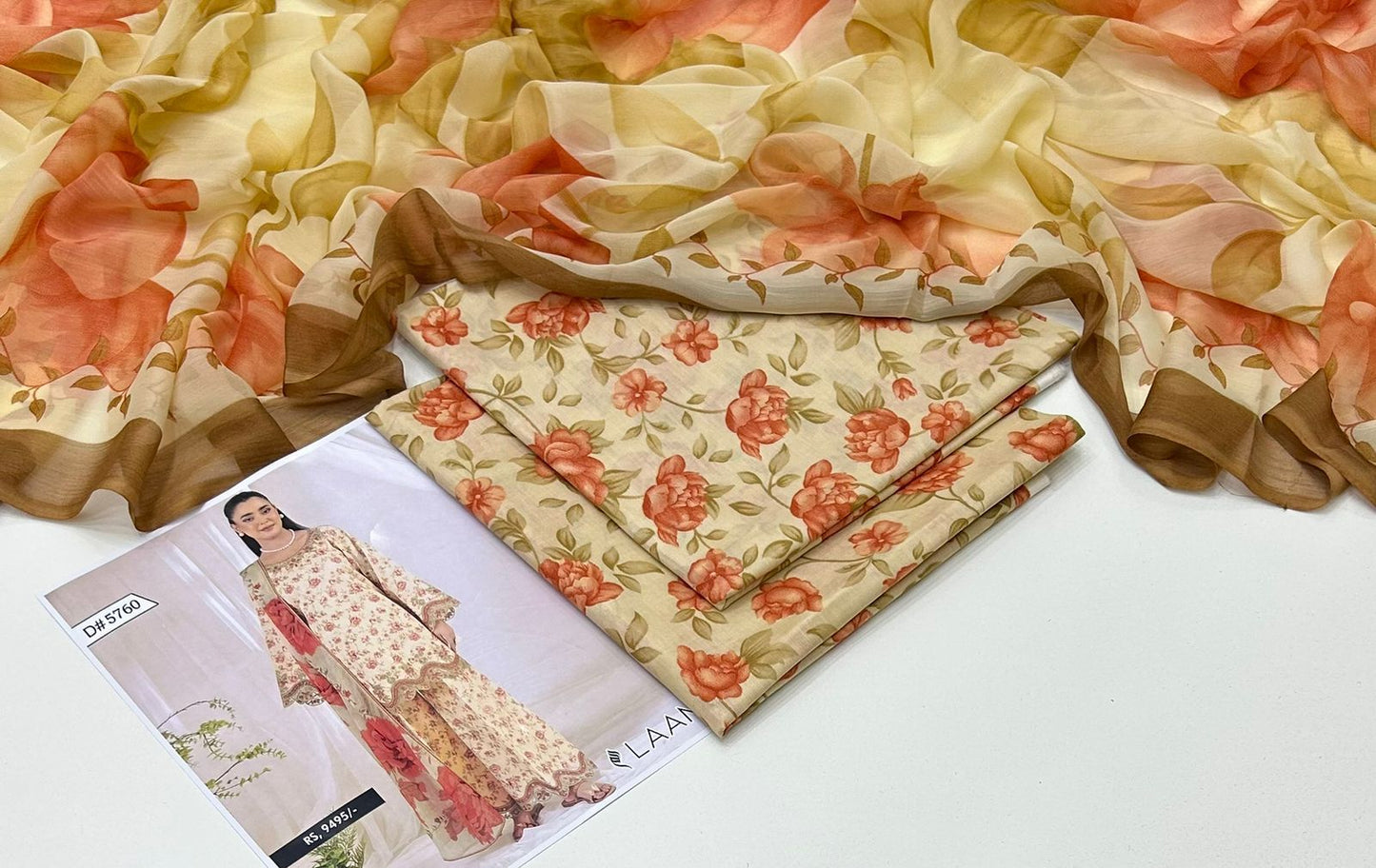 Light Yellow Printed Lawn  Unstitched 3 Piece