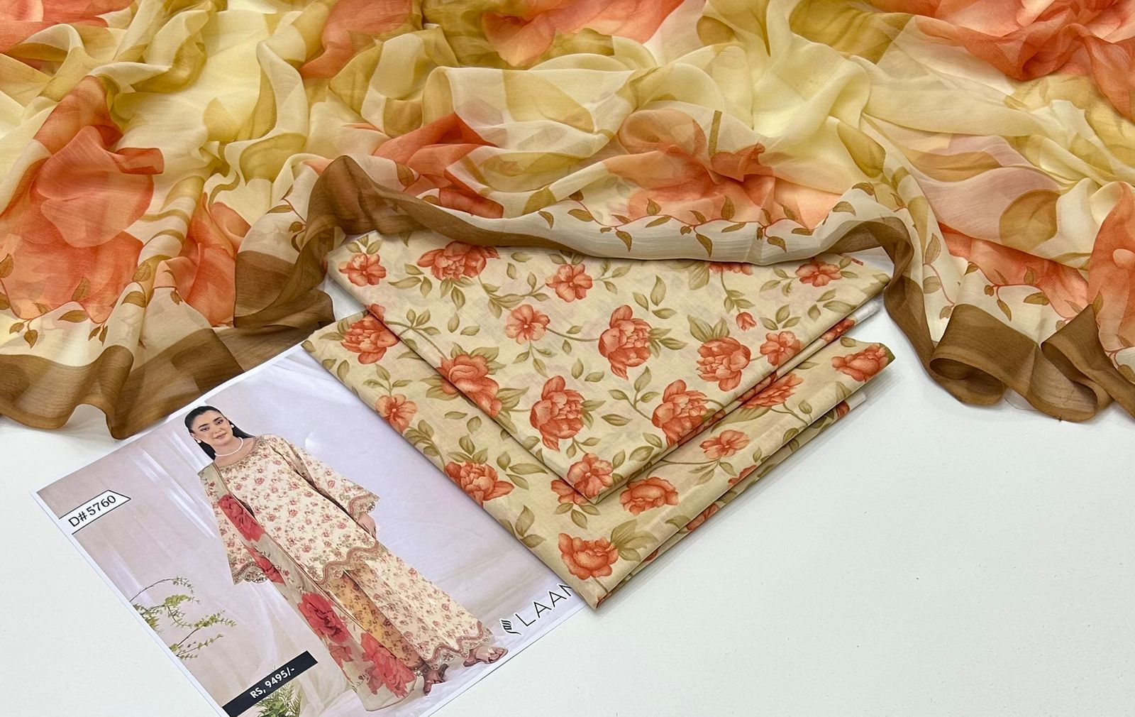 Light Yellow Printed Lawn  Unstitched 3 Piece