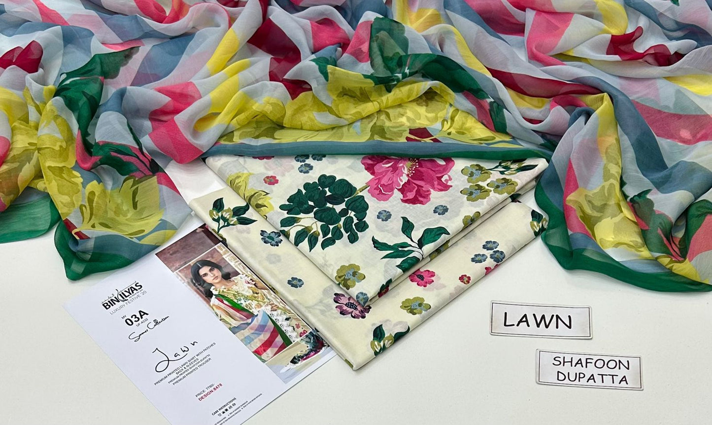 Multicolor Printed Lawn Unstitched 3 PC