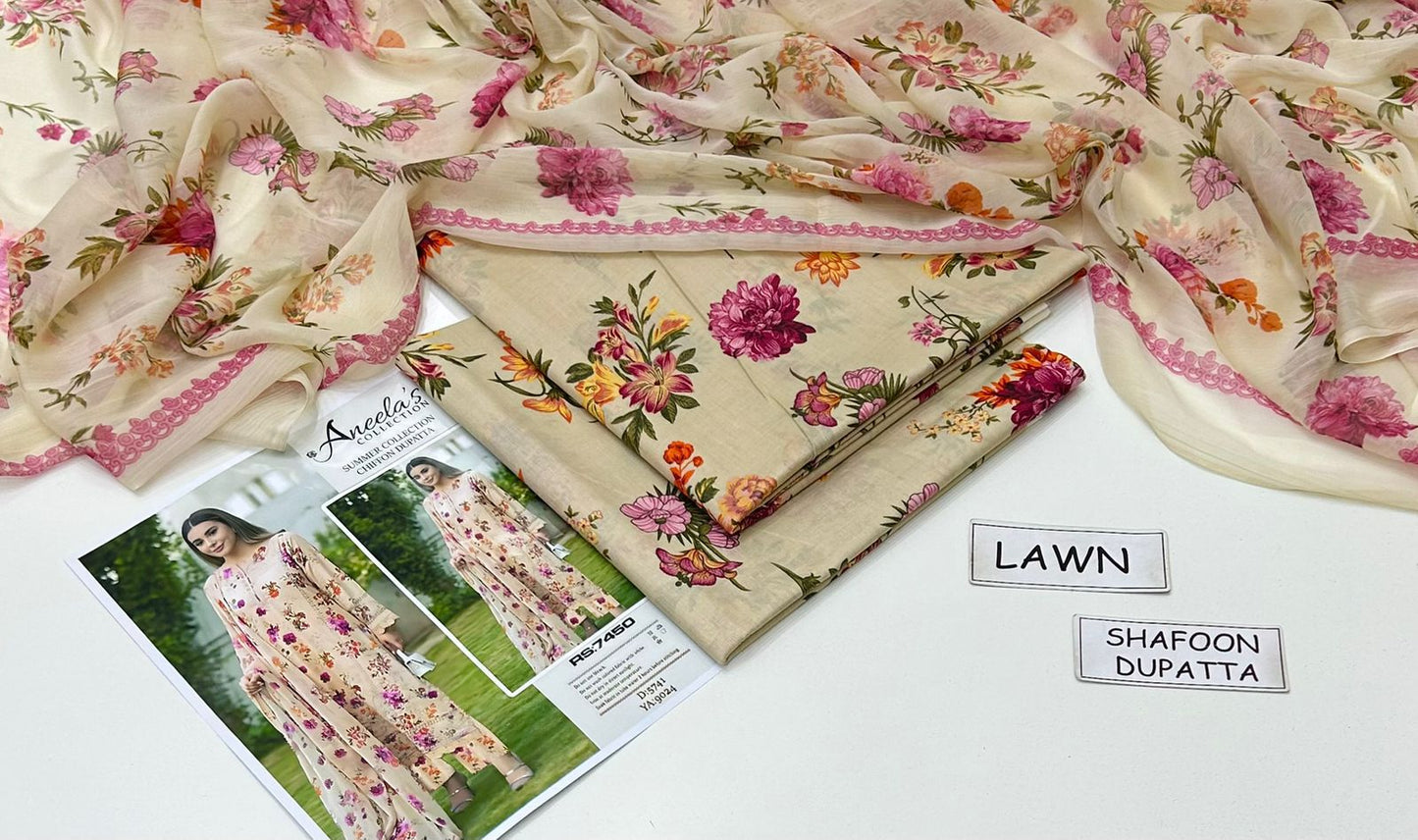 Multicolor Printed Lawn Unstitched 3 PC