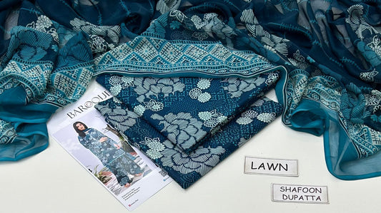 Blue Printed Lawn Unstitched 3 Piece