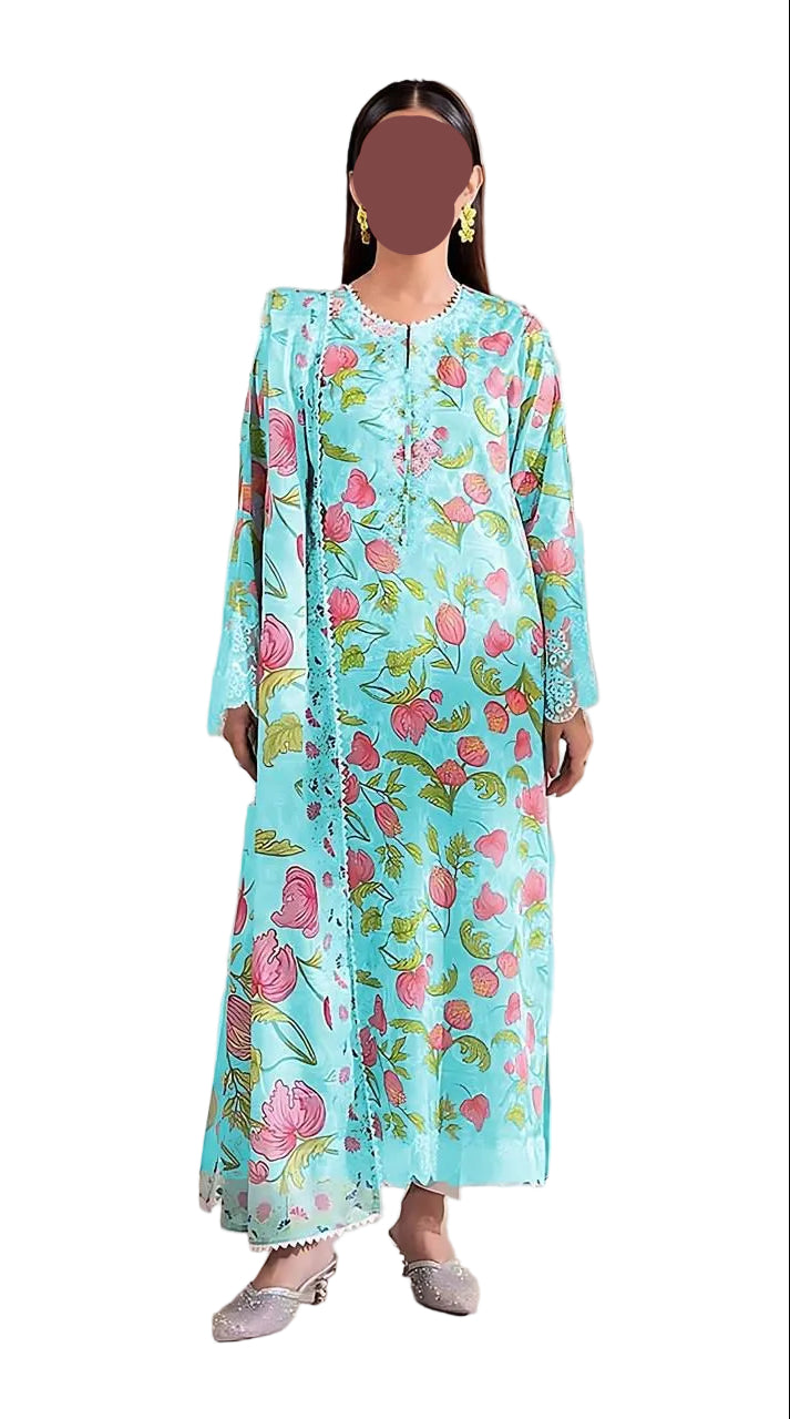 Light Blue Printed Lawn Unstitched 3 Piece