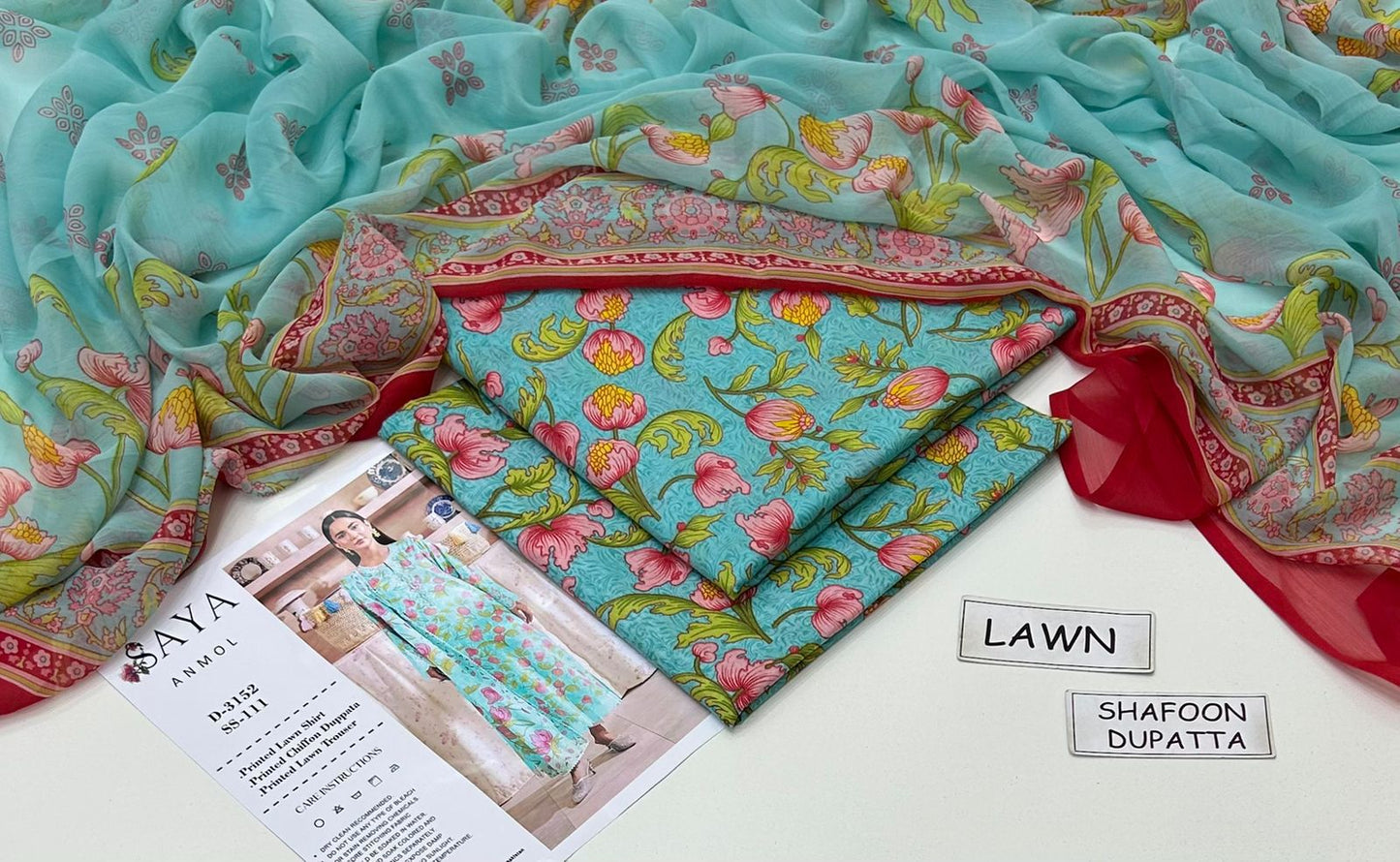 Light Blue Printed Lawn Unstitched 3 Piece