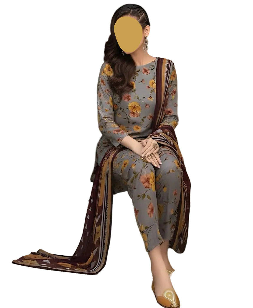 Maroon Printed Lawn Unstitched 3 Piece