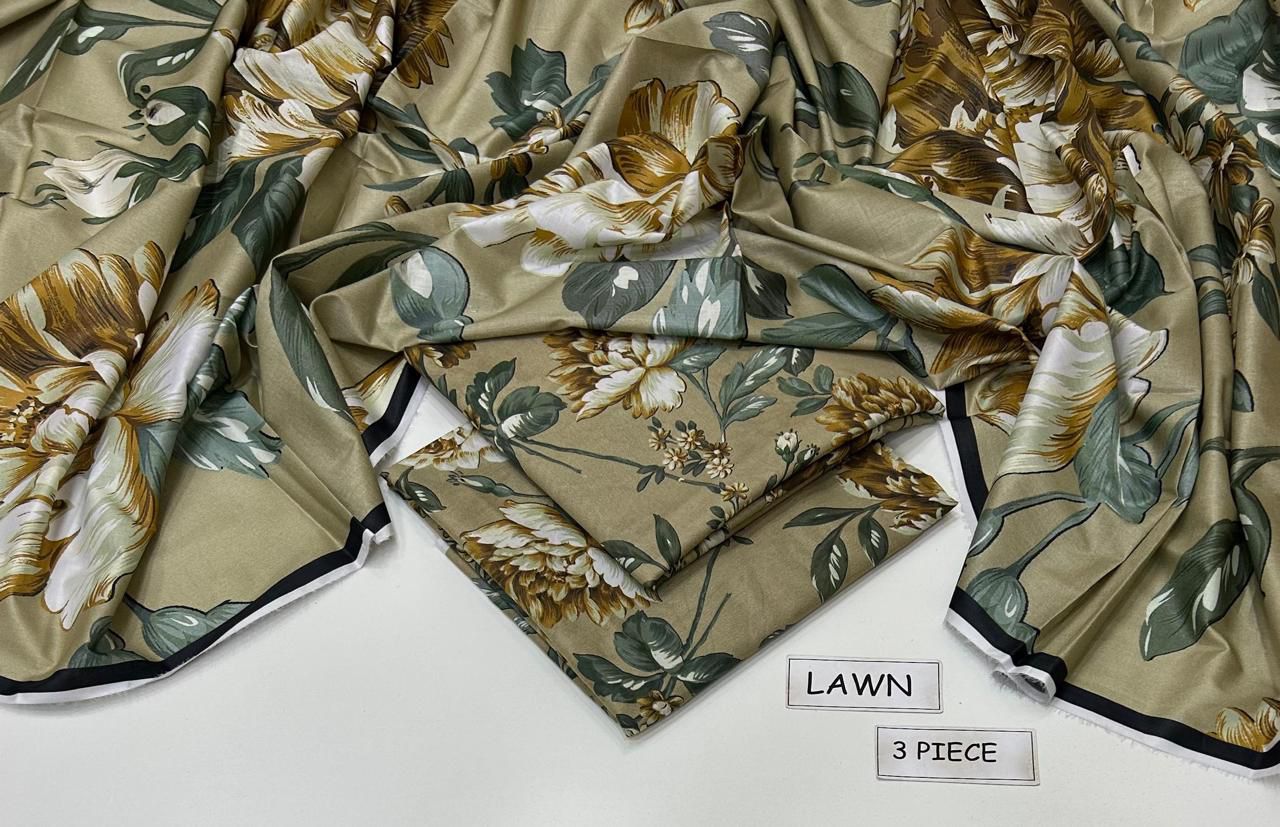 Beige Printed Lawn Unstitched 3 PC