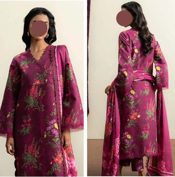 Purple Printed Lawn Unstitched 3 PC
