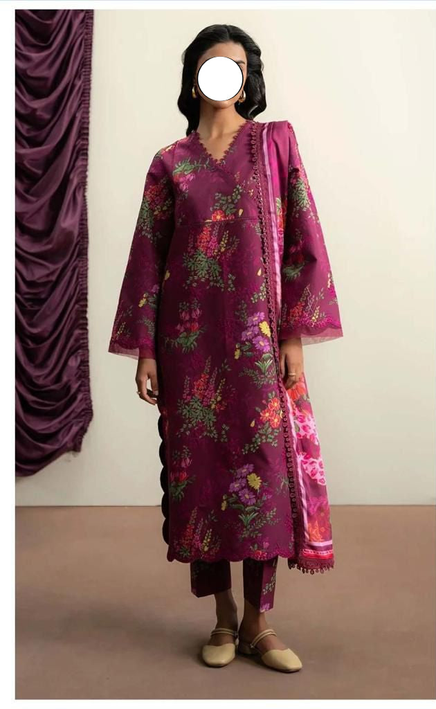 Purple Printed Lawn Unstitched 3 PC