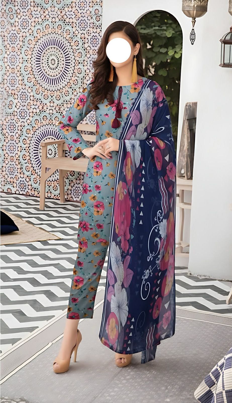 Blue Lawn Printed Unstitched 3 PC