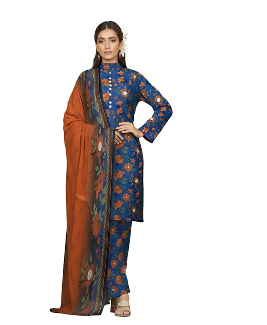 Multicolor Lawn Printed Unstitched 3 PC (chiffon dupatta)