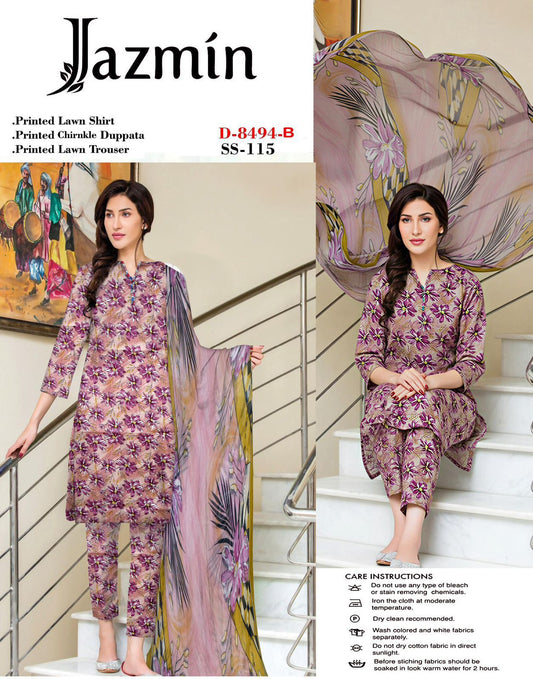 Multicolor Lawn Printed Unstitched 3 PC with Chiffon Dupatta