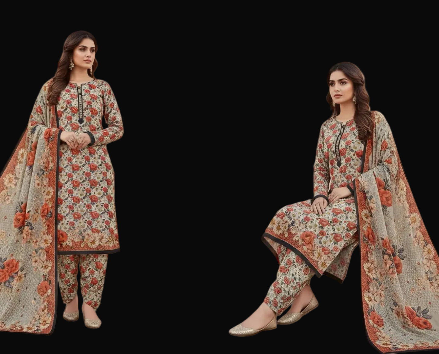 Multicolor Lawn Printed Unstitched Lawn 3 PC with chiffon dupatta