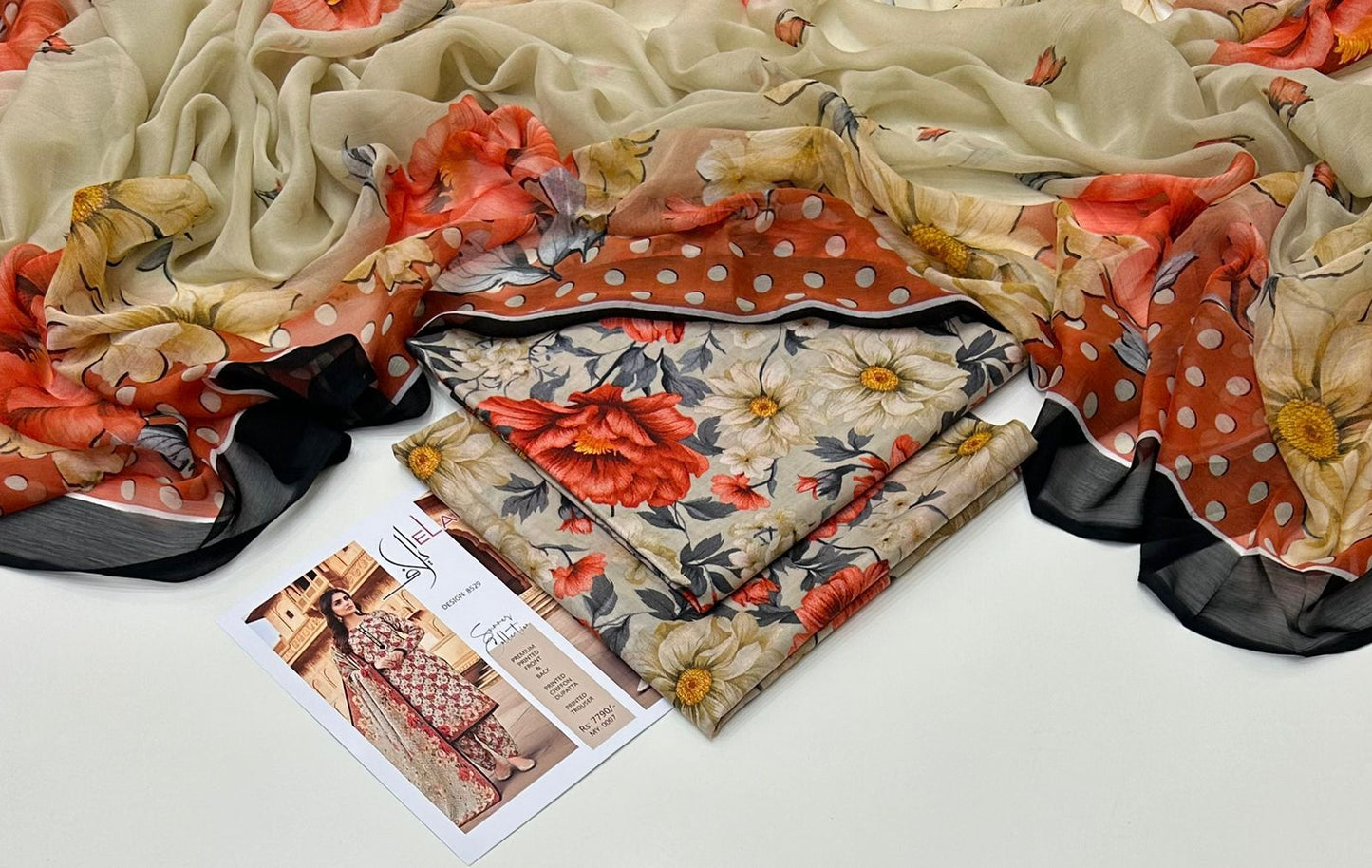 Multicolor Lawn Printed Unstitched Lawn 3 PC with chiffon dupatta