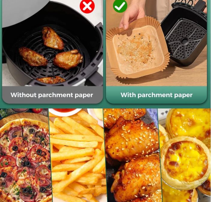 Air Fryer Paper Liners, 50Pcs Parchment Paper, Air Fryer Liners Disposable for Microwave, Non-Stick Air Fryer Liner Round Free of Bleach (6.5 INCHES)