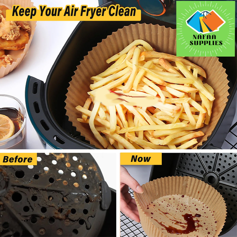 Air Fryer Paper Liners, 50Pcs Parchment Paper, Air Fryer Liners Disposable for Microwave, Non-Stick Air Fryer Liner Round Free of Bleach (6.5 INCHES)