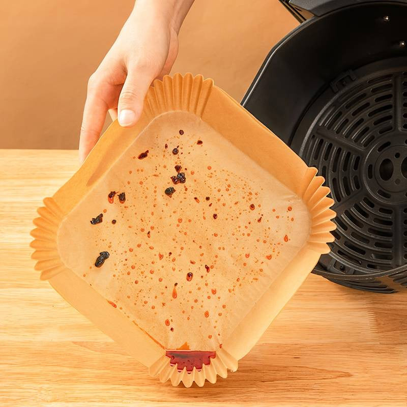 Air Fryer Paper Liners: 50 Pieces Parchment Paper, Air Fryer Liner Disposable, Oilproof Waterproof Airfryer Basket Liner Square (6.5inch)