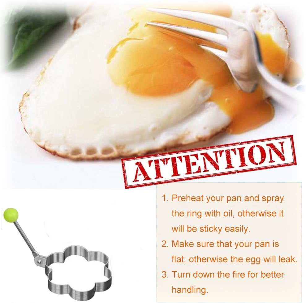 Large 3.5" Stainless Steel Egg Molds Set of 4 Different Shapes (Flower,Round,Heart,Star Shapes), Round Crumpet Ring Mold Shaper for English Muffins Pancake Cooking Griddle - Portable Grill Accessories for Camping Indoor Breakfast Sandwich Burger