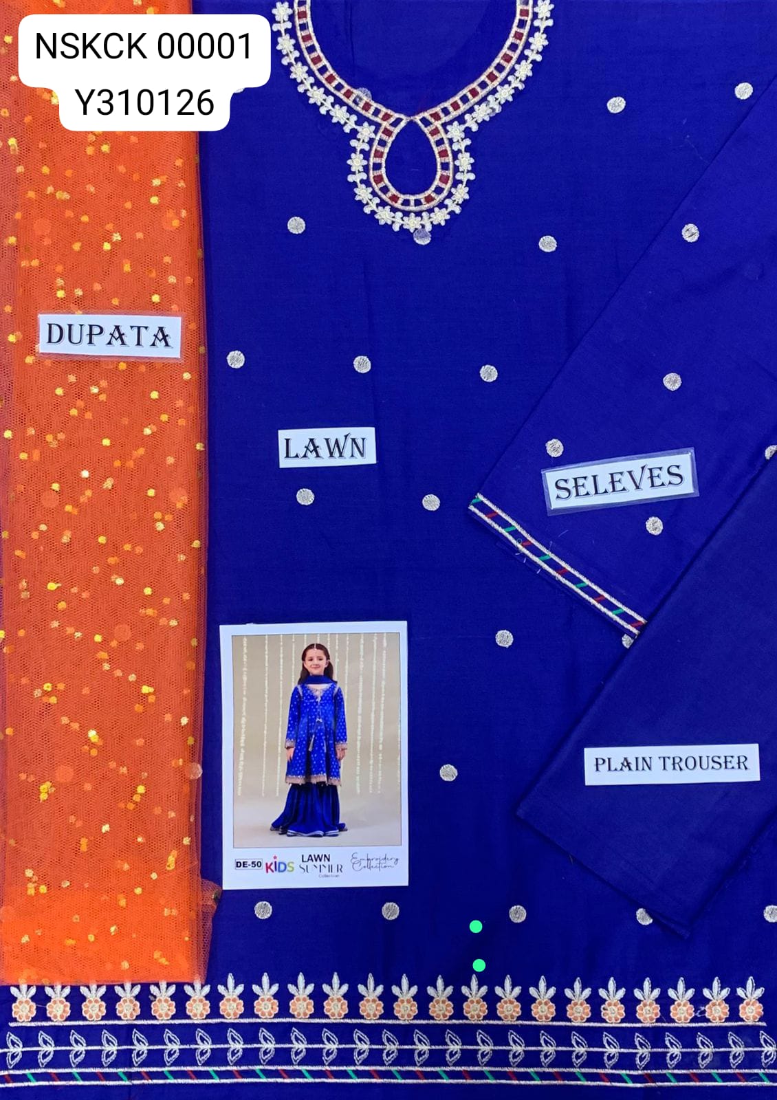 KIDS -Blue Lawn Printed & Embroided Suit Unstitched 3 piece