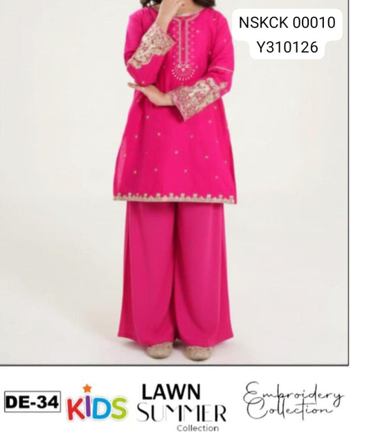 KIDS -Pink Lawn Embroided Suit Unstitched 3 piece