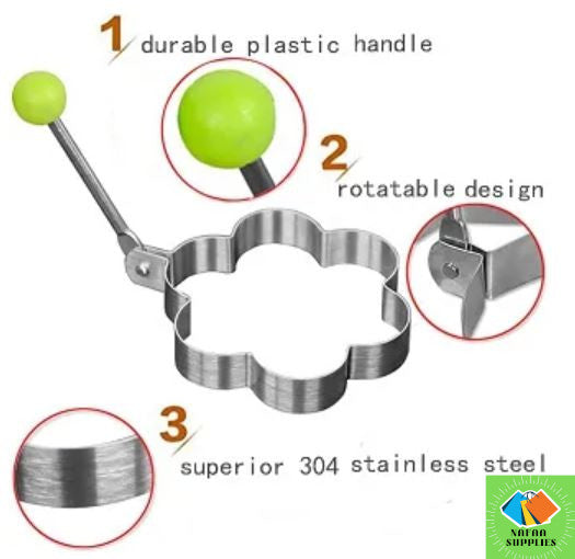 Large 3.5" Stainless Steel Egg Molds Set of 4 Different Shapes (Flower,Round,Heart,Star Shapes), Round Crumpet Ring Mold Shaper for English Muffins Pancake Cooking Griddle - Portable Grill Accessories for Camping Indoor Breakfast Sandwich Burger