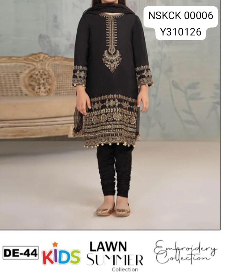 KIDS -Black Lawn  Embroided Suit Unstitched 3 piece