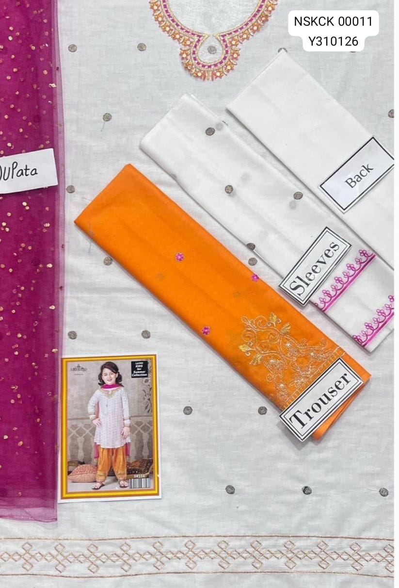 KIDS -White Lawn  Embroided Suit Unstitched 3 piece