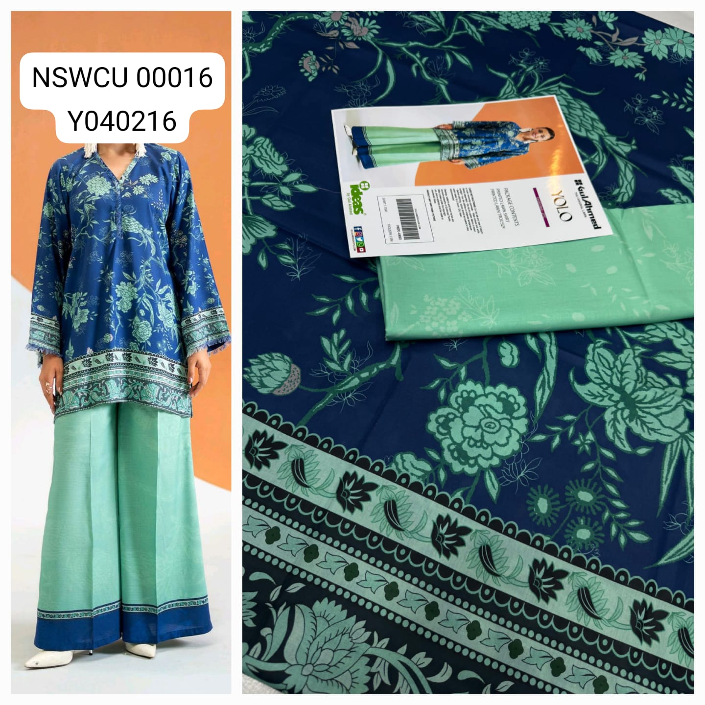 Blue Lawn Printed Co Ord set Unstitched 2 piece