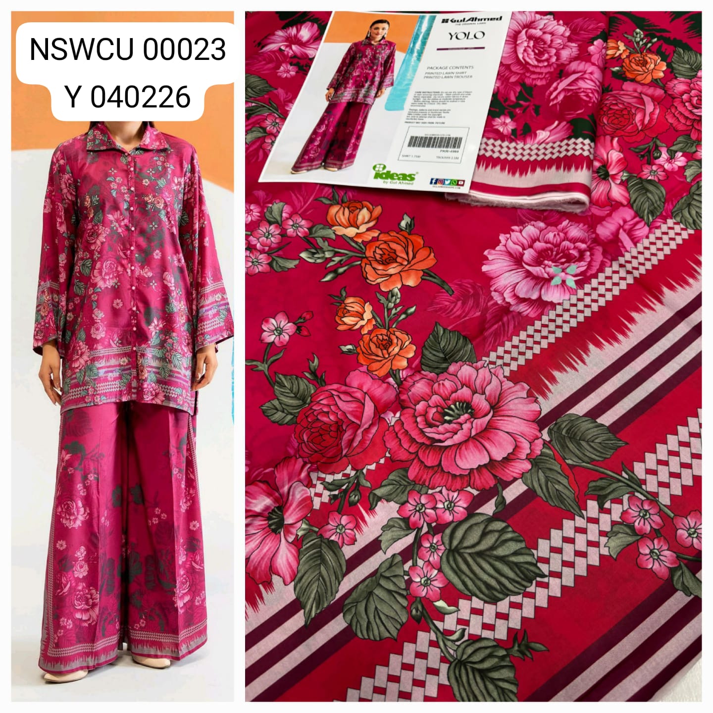 Pink Lawn Printed Co Ord set Unstitched 2 piece