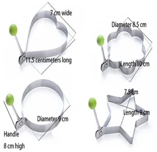 Large 3.5" Stainless Steel Egg Molds Set of 4 Different Shapes (Flower,Round,Heart,Star Shapes), Round Crumpet Ring Mold Shaper for English Muffins Pancake Cooking Griddle - Portable Grill Accessories for Camping Indoor Breakfast Sandwich Burger