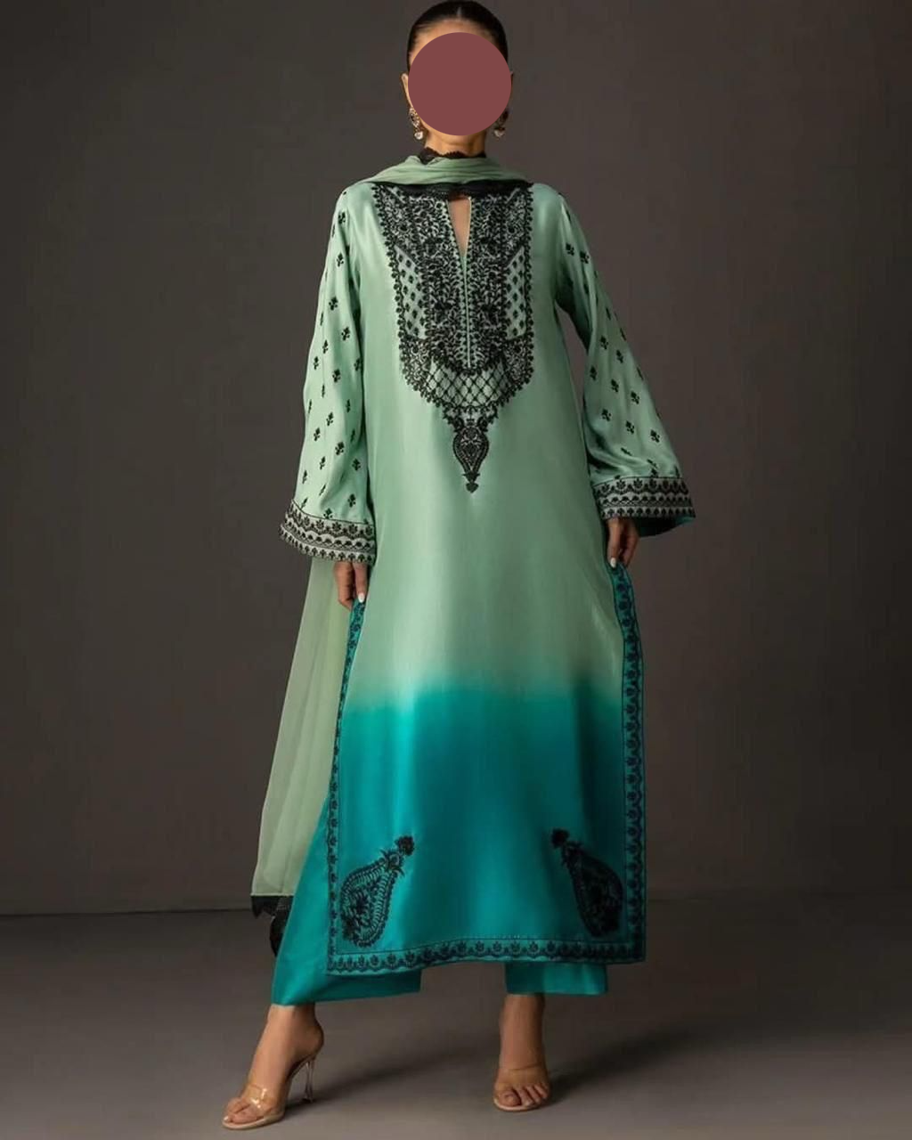 Green Silk Printed Unstitched 3 PC