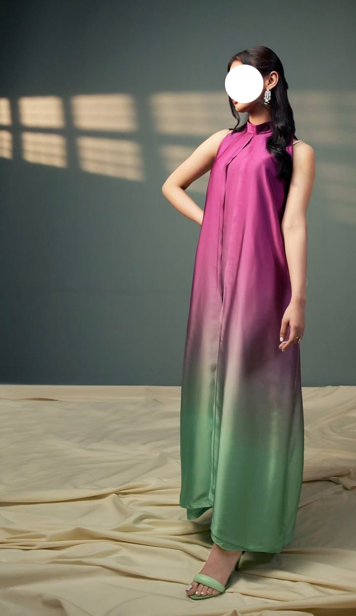 Pink & Green Shaded Silk Unstitched 3 PC