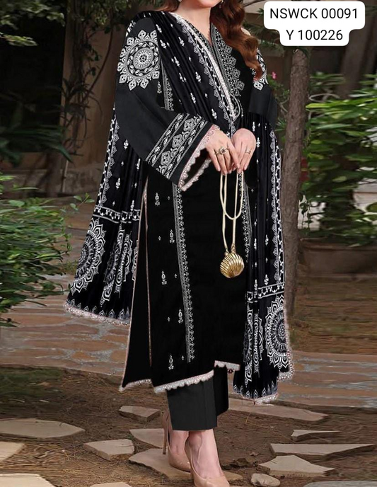 BLACK EMBROIDERED LAWN 3 PIECE