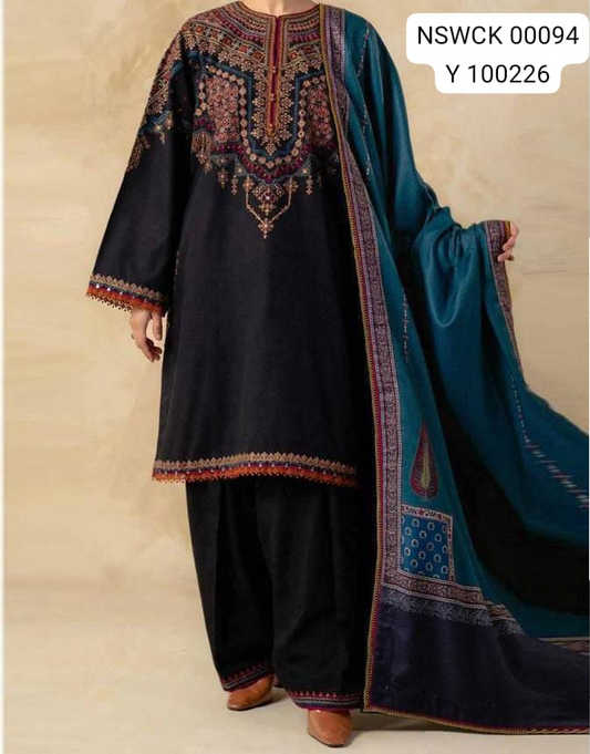 BLACK EMBROIDERED LAWN 3 PIECE