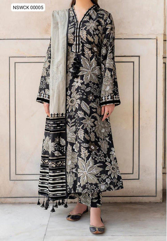 Black Lawn Printed & Embroided Suit Unstitched 3 piece