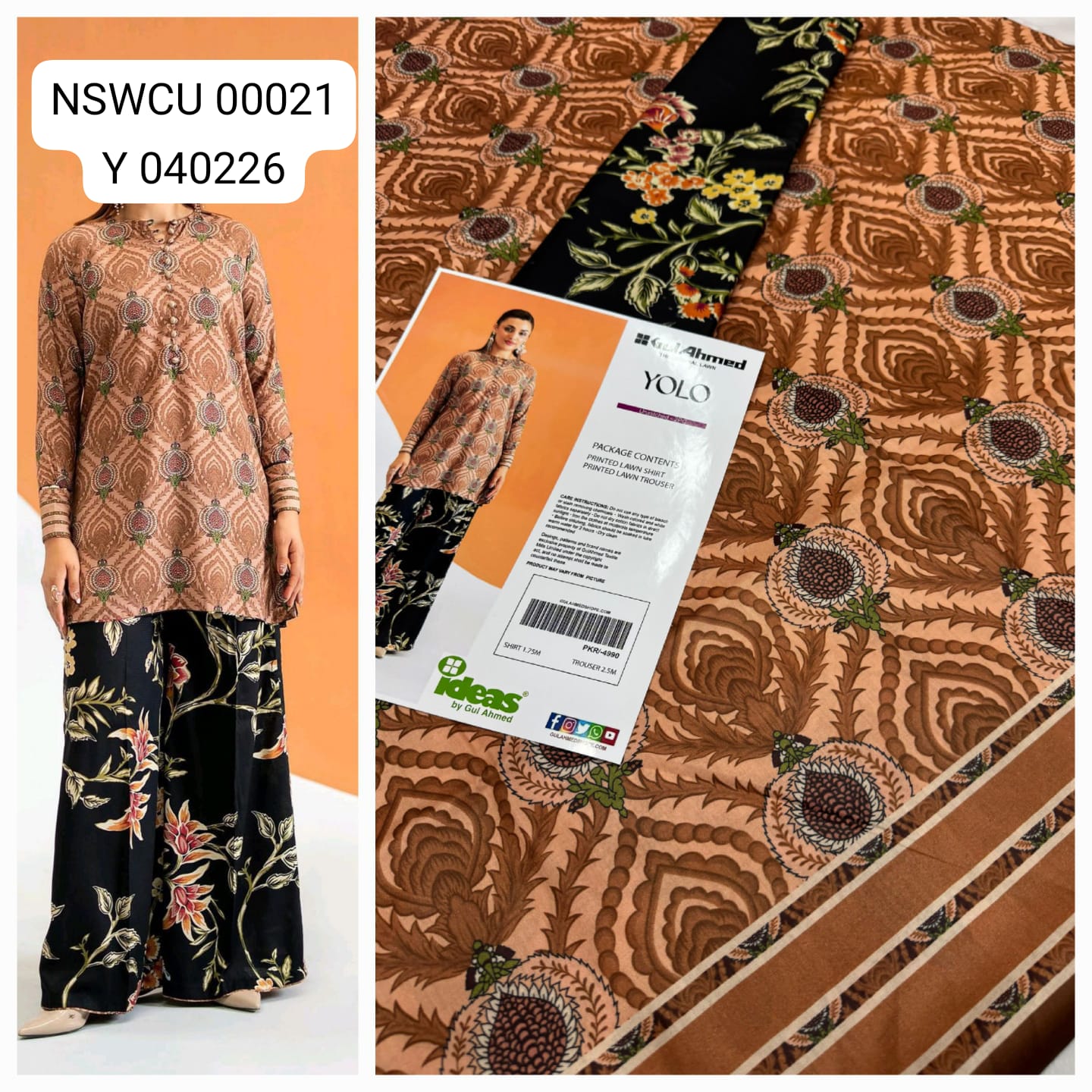 Brown Lawn Printed Co Ord set Unstitched 2 piece