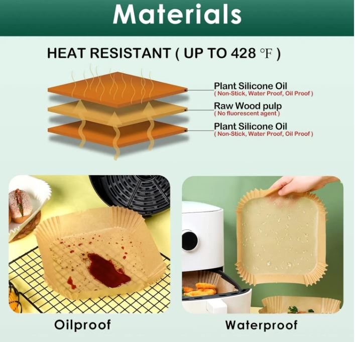 Air Fryer Paper Liners, 50Pcs Parchment Paper, Air Fryer Liners Disposable for Microwave, Non-Stick Air Fryer Liner Round Free of Bleach (6.5 INCHES)