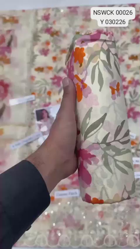 Off-white embroidered printed lawn  - 3 piece unstitched