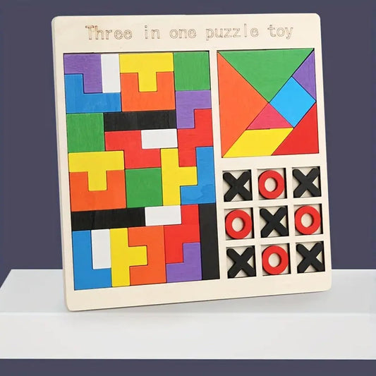 3 in 1 Wooden Brainstorming Tetris and Number Learning Board