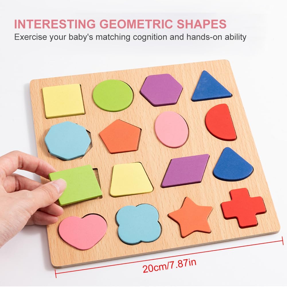 Wooden 3D Alphabets Numbers and Shapes Learning Puzzle Board