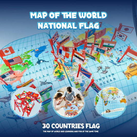 Wooden World Map & Flags Recognition (30 Flags)