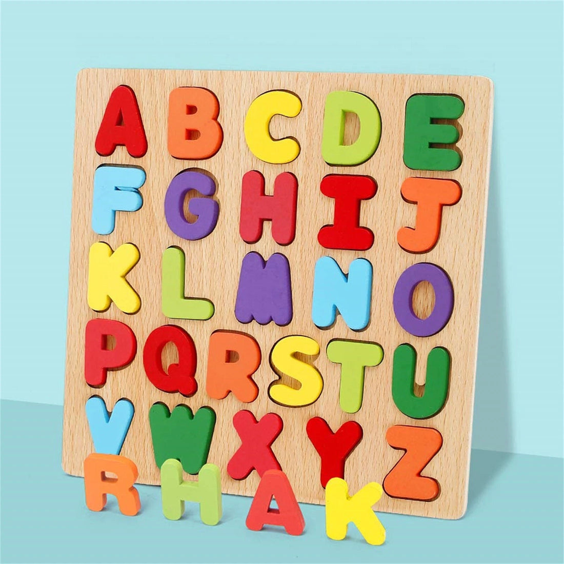 Wooden 3D Alphabets Numbers and Shapes Learning Puzzle Board